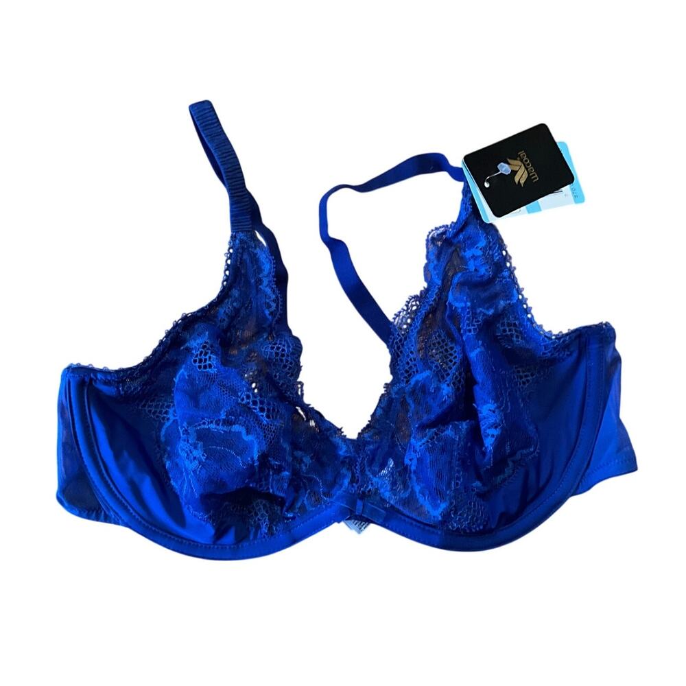 Wacoal 'Vision' Stretch Plunge Lace Underwire Bra 112002 Blue Womens Sz 36C NWT